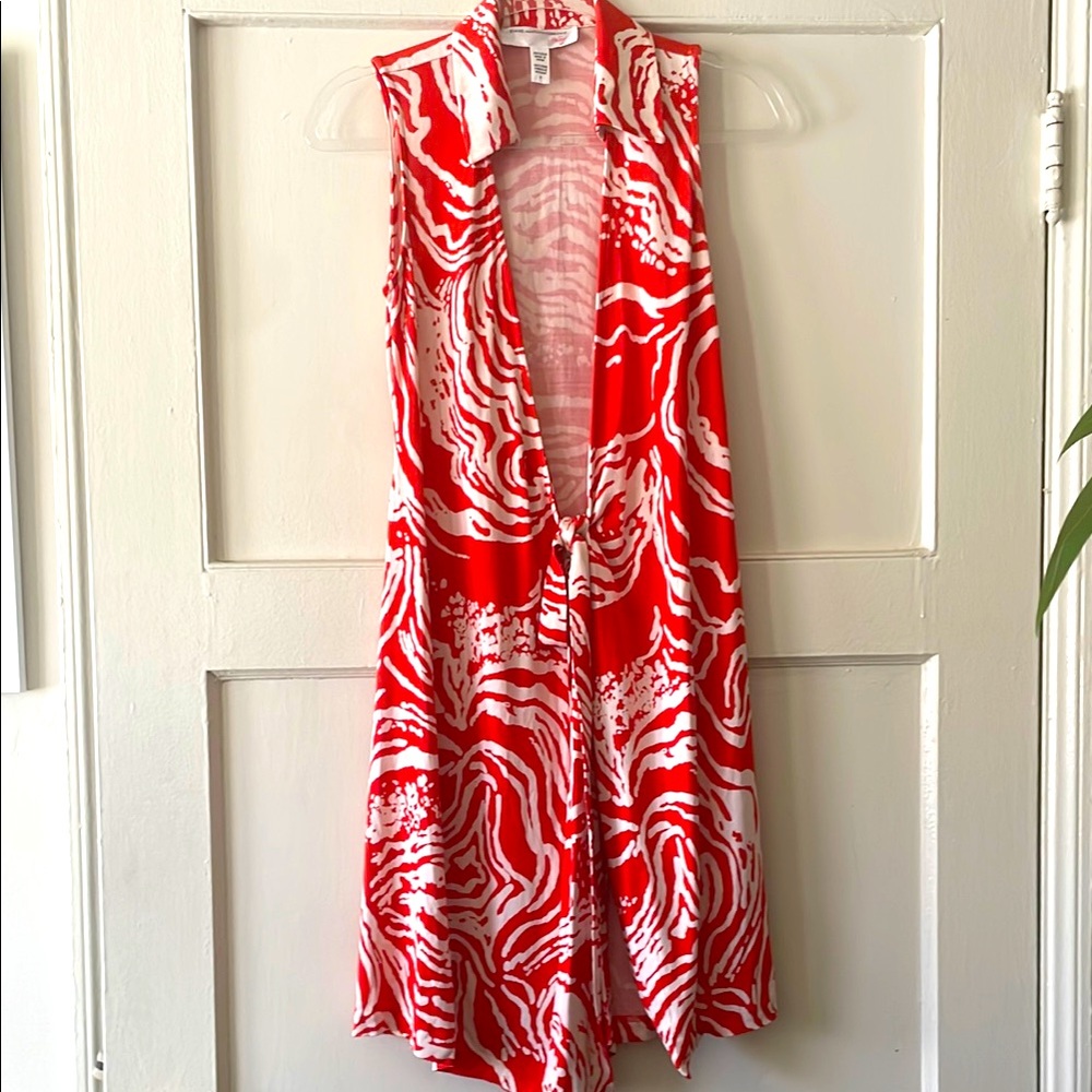 Diane Von Furstenburg Vintage Silk Wrap Dress Red and White Sleeveless